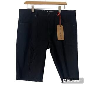 NEW Kilogram Jet Black Distressed Black Jeans Shorts Men's Size 38 NWT